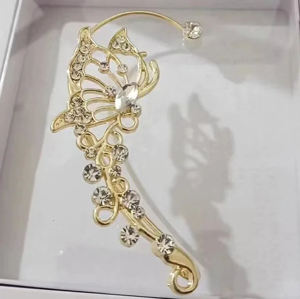 Sparkling Crystal Elf Butterfly Ear Cuff Without Piercing Clip Earrings Elegant Ear additional angle