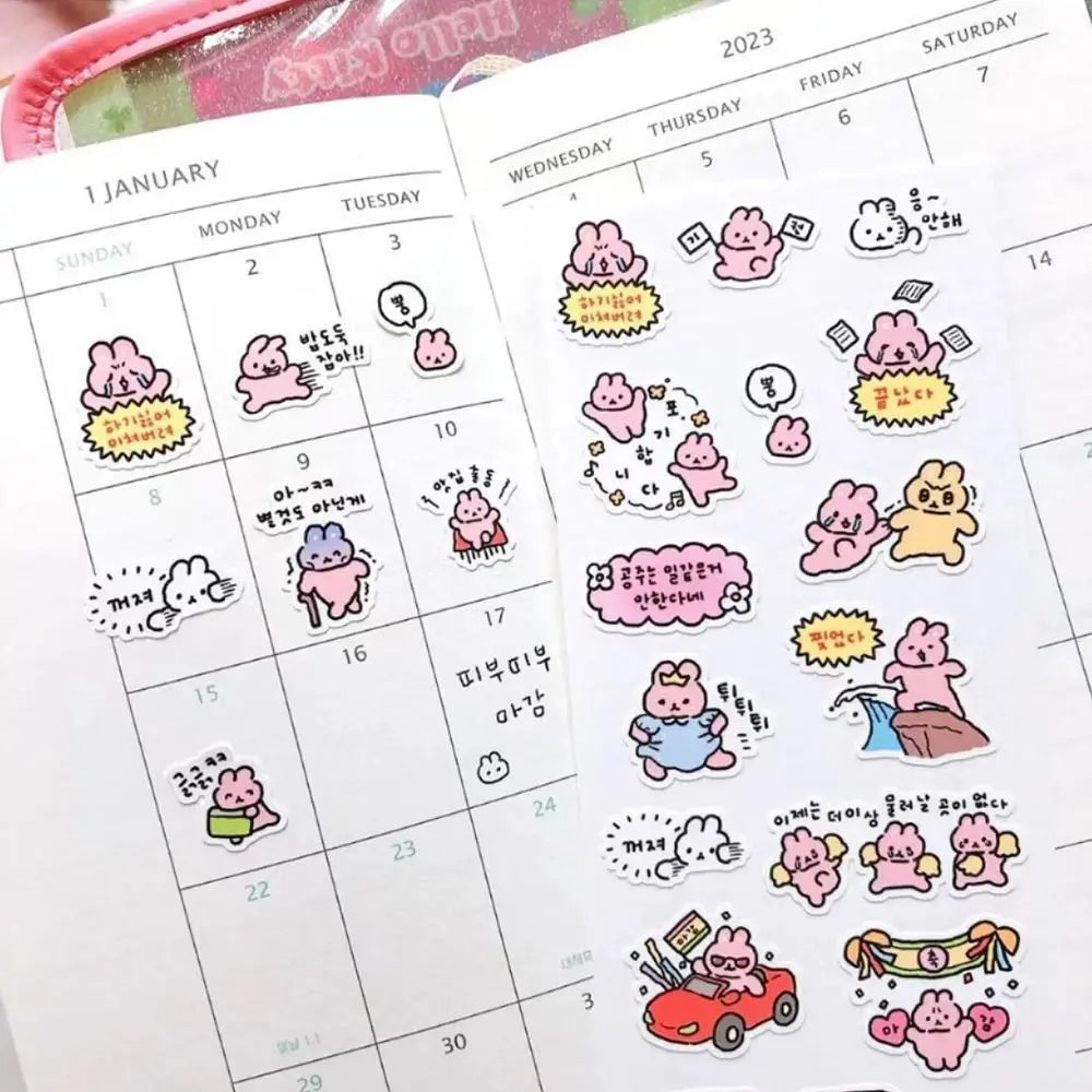 Hand Drawn Graffiti Rabbit Stickers | Cute Bunny Decals for Journaling lifestyle view