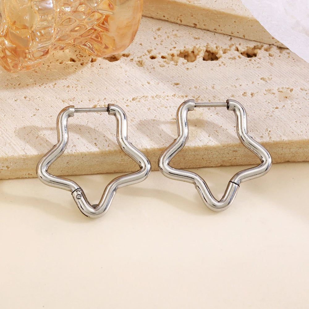 2pcs/1Pairs Stainless Steel Women Men Ear Stud Triangle Heart Star Circle Hoop Earring U detail view