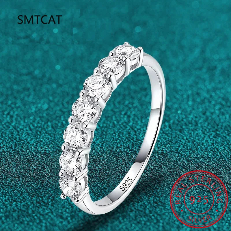 Full Moissanite Ring for Women S925 Sterling Silver with White Gold Plated Diamond Wedding Bridal Ba