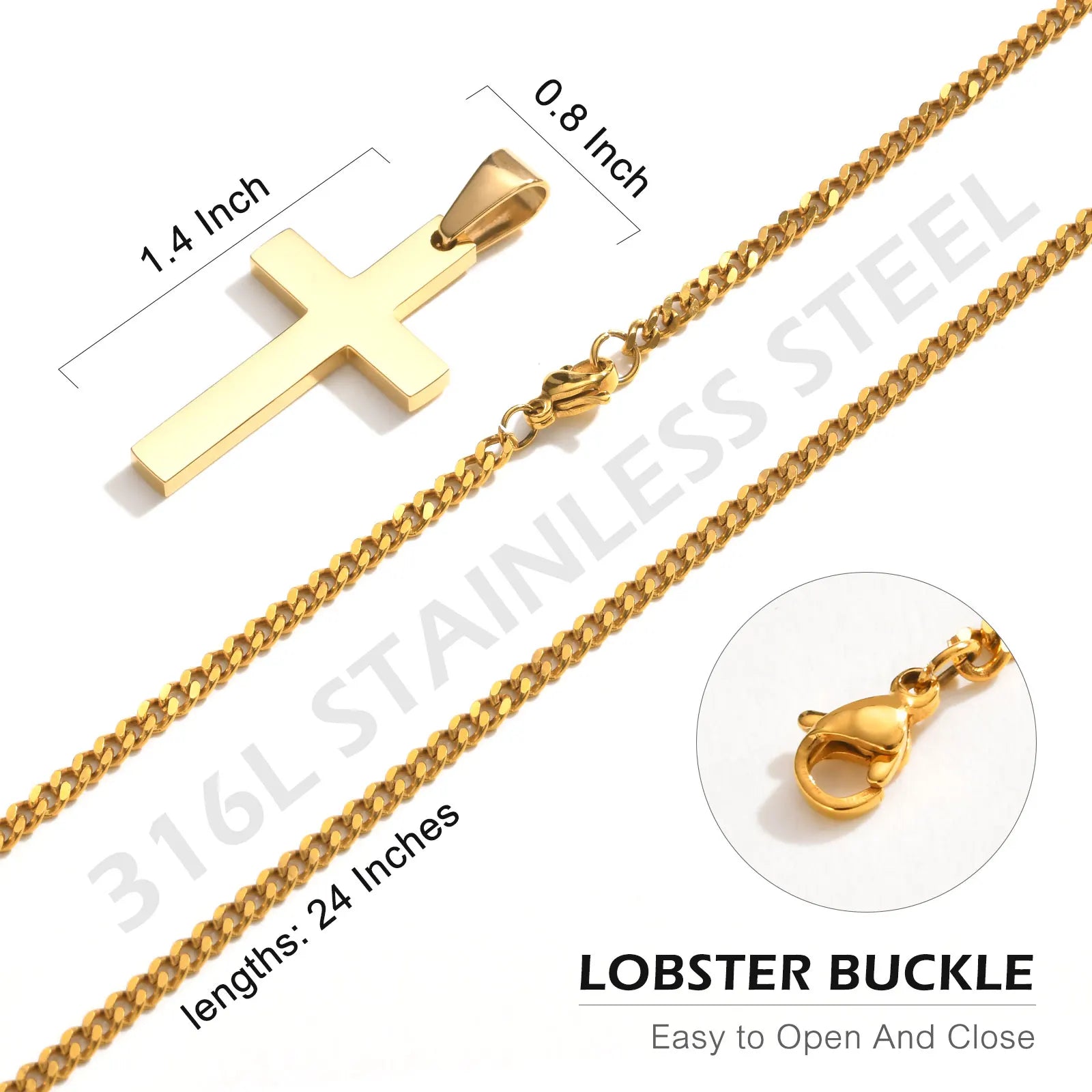 Casual Cross Pendant Necklace for Men | Waterproof Stainless Steel Jewelry Gift detail view