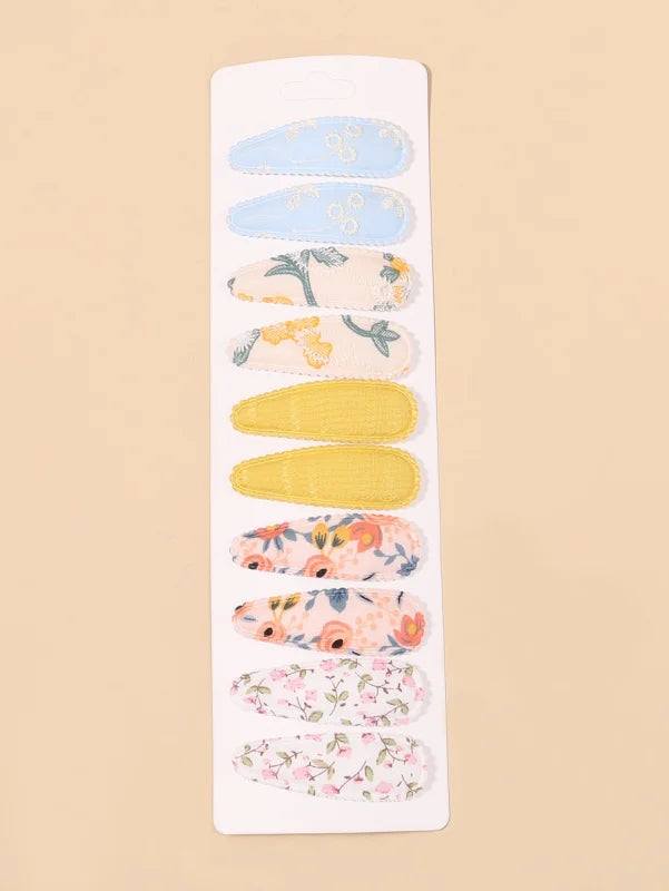 10Pcs/Lot Fresh Print Cotton Alloy Hair Clips for Kids Fabric Plaid BB Hairpins Girl Hai detail view