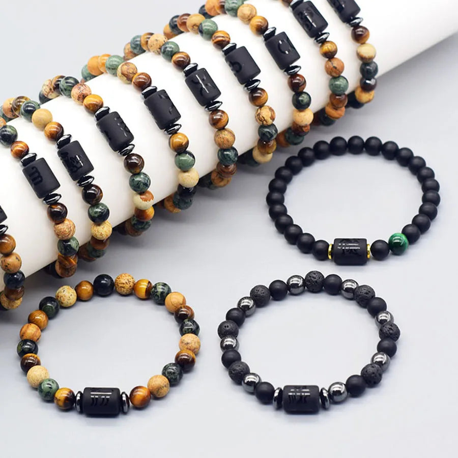12 Zodiac Sign Bracelet Homme Constellation Bangle Natural Yellow Tiger Eye Stone Hema close-up view