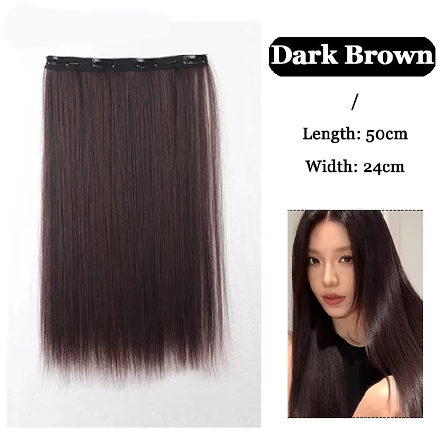 Synthetic Long Straight Clip In Hair Extension | 4 Clips Hidden Hair Piece Wig additional angle