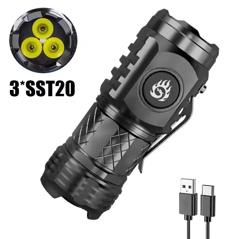 Mini Tactical Torch Super Bright 3 LED Flashlight | Type-C Rechargeable Camping Light alternate view
