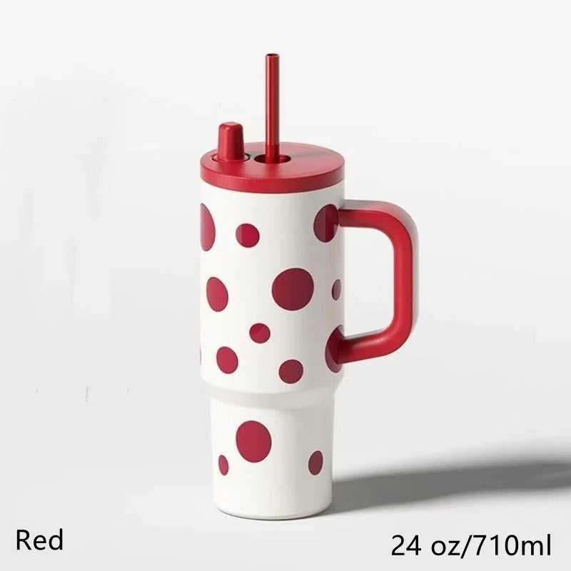 24oz Portability Tumbler with Handle Straw Lid Large Volume Stainless Steel Vacuum additional angle