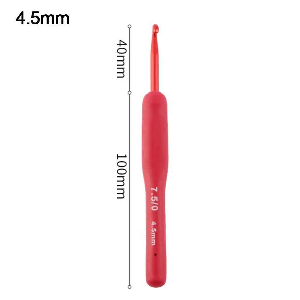 1Pcs Red Crochet Hook Silicone Handle Aluminum Hand Knitting Needles Crocheting Weave close-up view