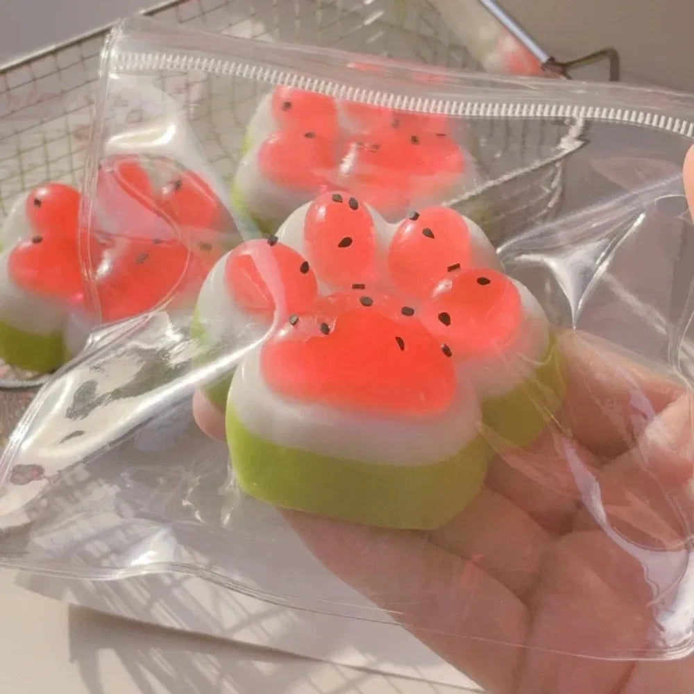 Watermelon Cat Paw Squishy Toy | Cute Summer Stress Reliever additional angle