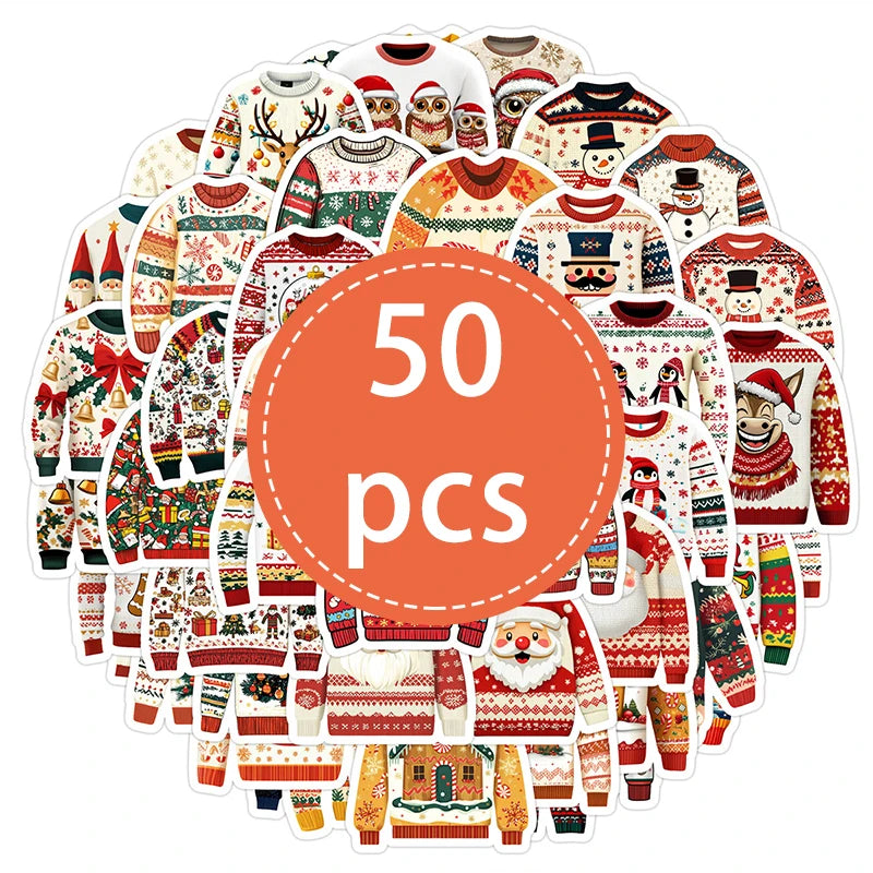50 Christmas Sweater Shaped Stickers | Cute Funny Wintertime Vinyl Decals alternate view