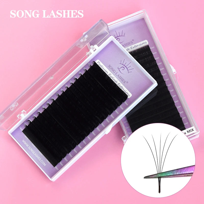 16 Row Premade Fan Lashes | SONG LASHES Pure Dark Black Eyelash Extensions