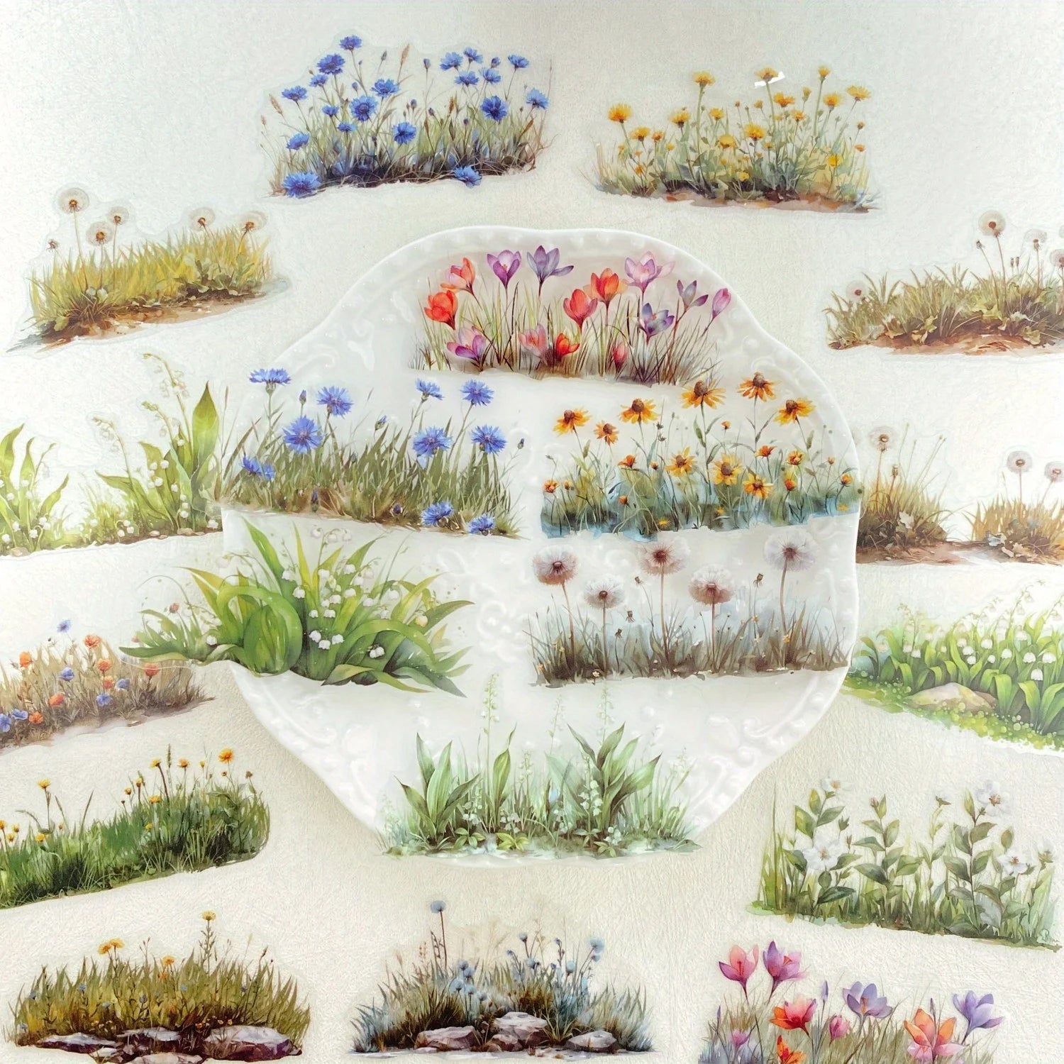 20pcs/pack Flower PET Stickers Green Plants PET Stickers Hand Account DIY Decoration alternate view