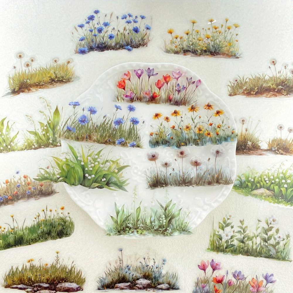 20pcs/pack Flower PET Stickers Green Plants PET Stickers Hand Account DIY Decoration alternate view