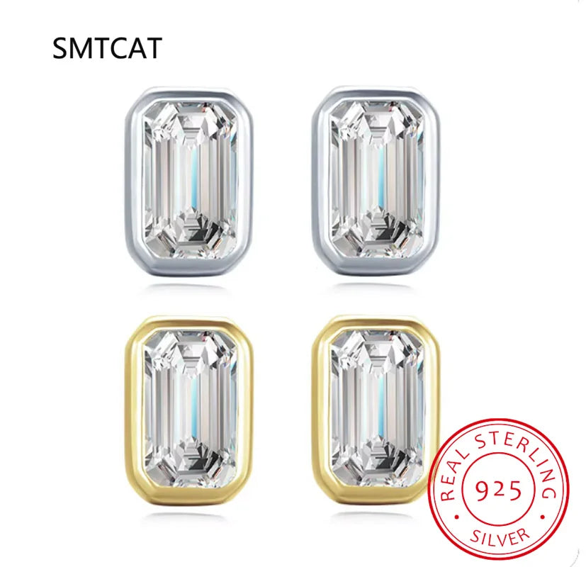 925 Sterling Silver Emerald Cut 4CT High Carbon Diamonds Ear Stud Earring Brincos de Prata Wedding P