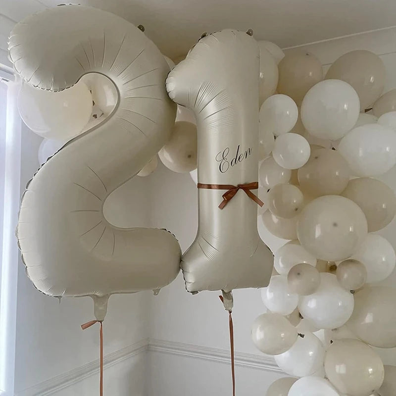 32 Inch Cream Color Number Balloons Set | Large Foil Helium Balloons for Birthday Part close-up view