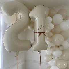 Cream Foil Number Balloons 1-9 Set | Large Digital Birthday Party Decor close-up view