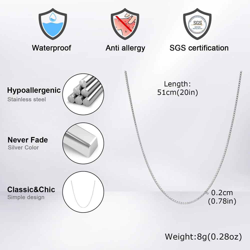 Stainless Steel Box Chain Necklace | 1/2/3mm Thin Square Link Choker for Men and Wome lifestyle view