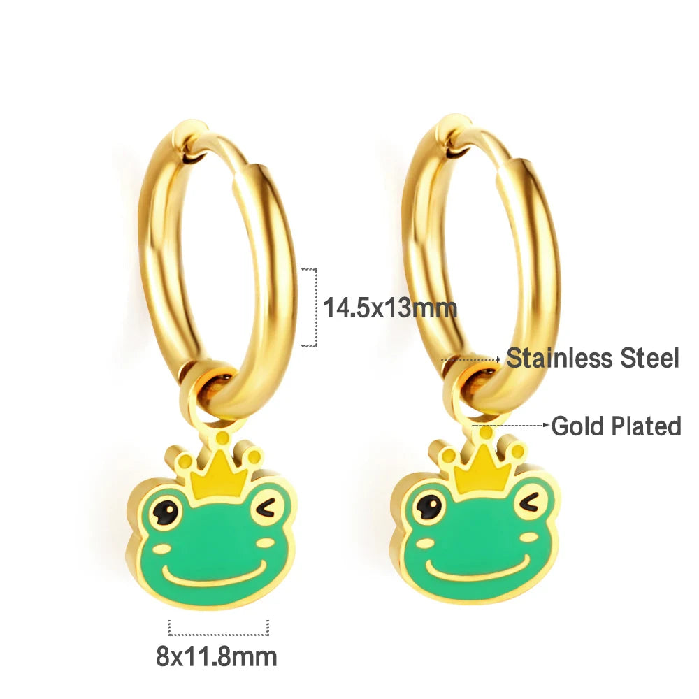 LUXUSTEEL Golden Animal style Women's Hoop Earrings Stainless Steel Earring Panda Din alternate view