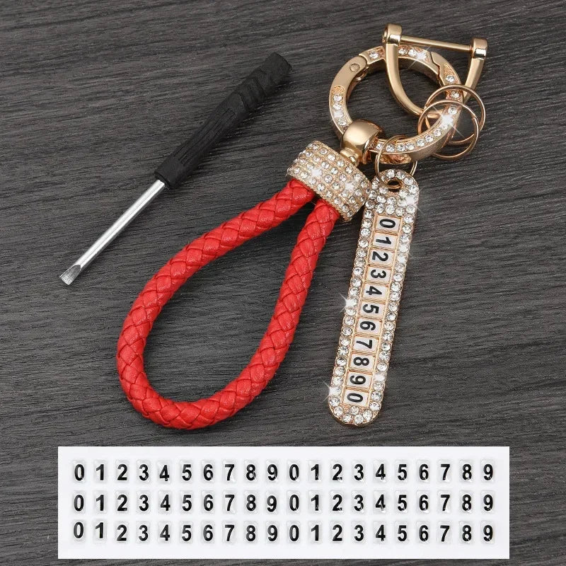 Leather Braided Keychain with Phone Number Card | Anti-Lost Car Key Holder alternate view