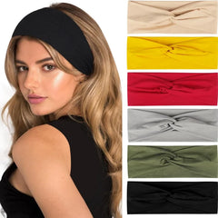 Simple Solid Color Cross Knotted Elastic Wide Headband Women Unisex Sports Yoga Hair Bands Headscarf
