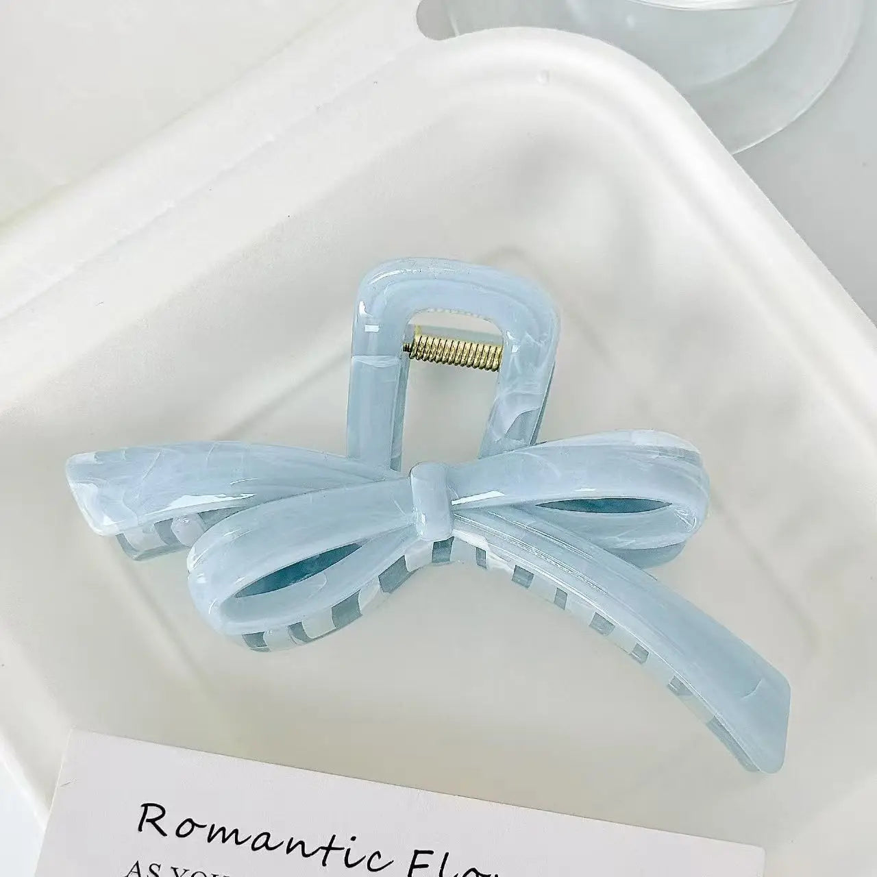 Fashion Blue White Bowknot Large Hair Claw Clip Women Korean Acrylic Hair Clamp Hai additional angle
