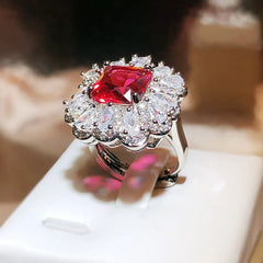 Fashion Red Zircon Paraiba Ring 925 Silver Simple Geometry Zircon Ring For Women Part alternate view