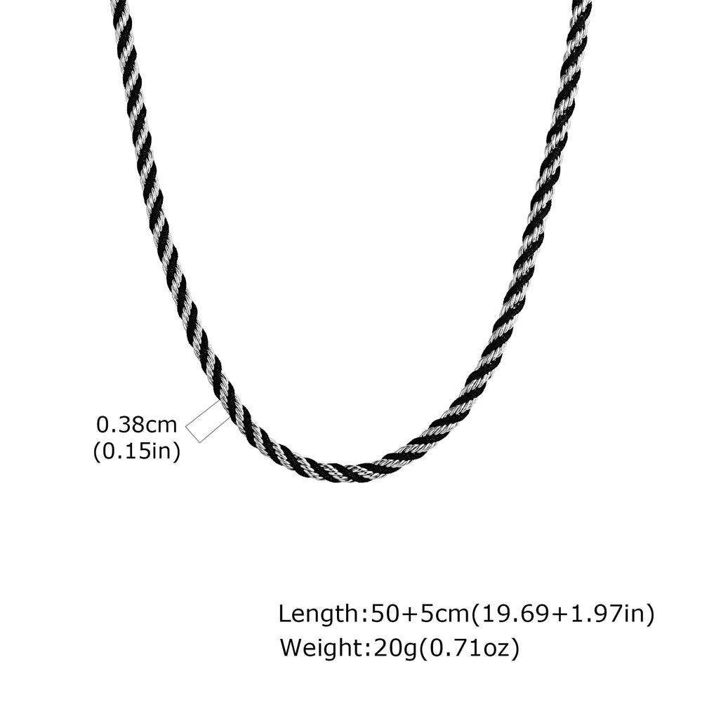 Men's Twisted Chain Necklace | Black Silver Stainless Steel Rope Link additional angle