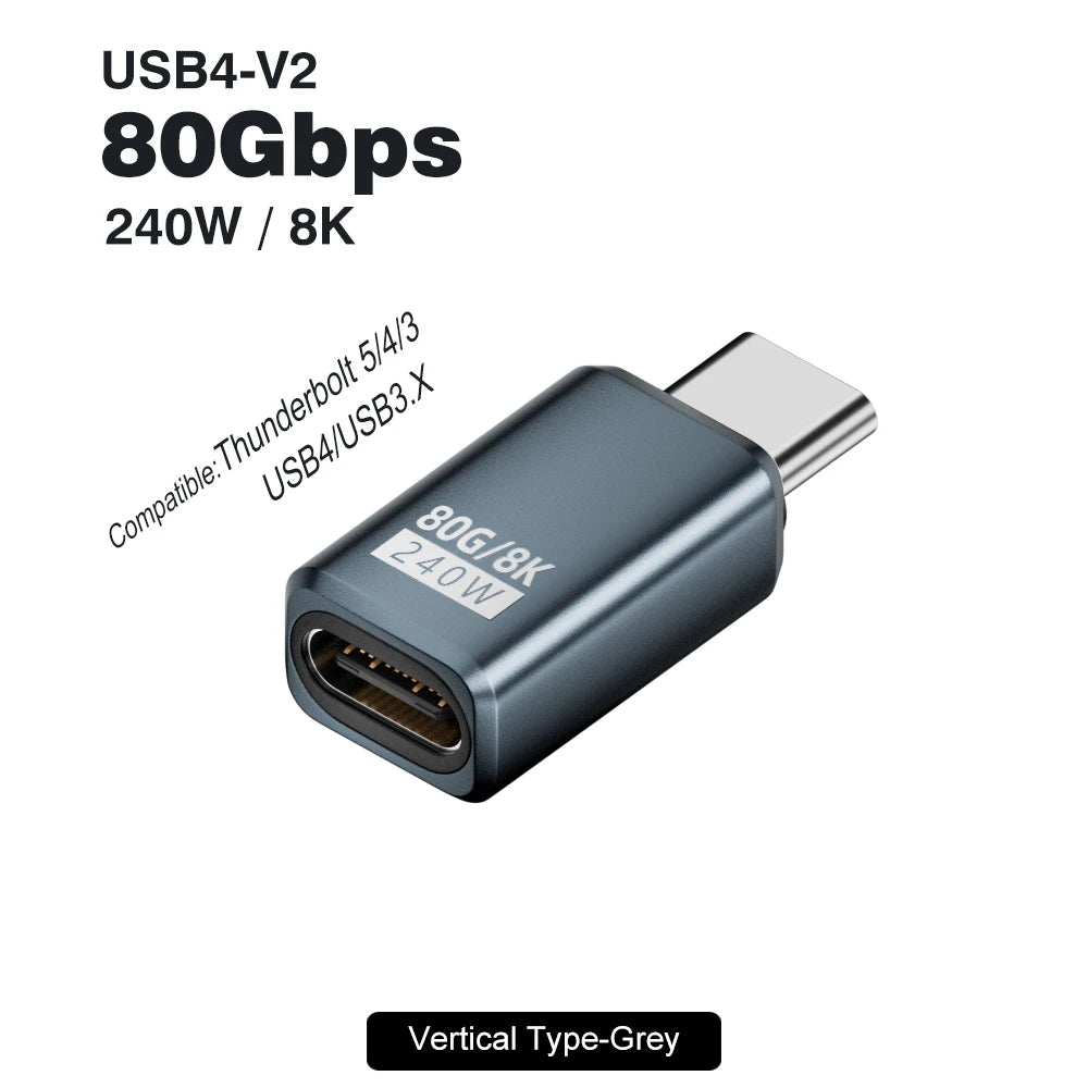 USB4 V2 90 Degree Type C Angle Adapter 80Gbps Thunderbolt 5 4 3 Elbow Adapter 240W US alternate view