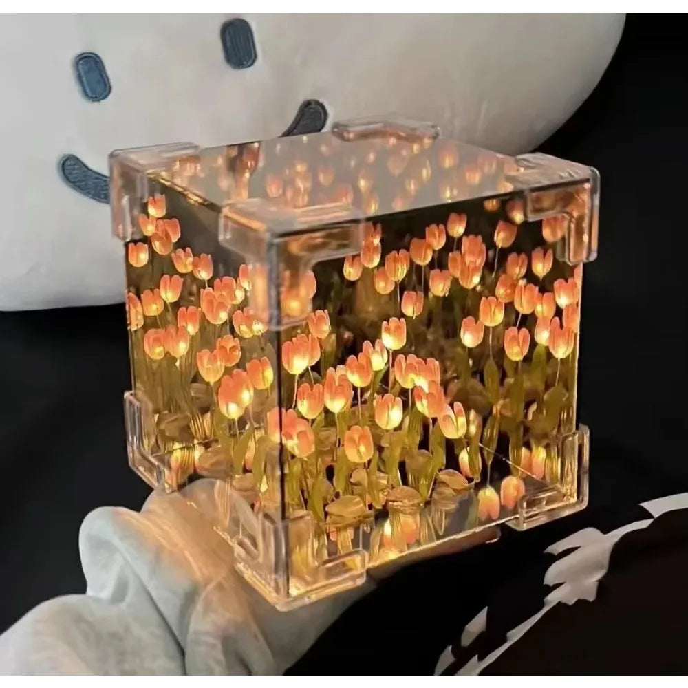 DIY Tulip Mirror Cube Lamp | Handmade Night Light for Bedroom Decor additional angle