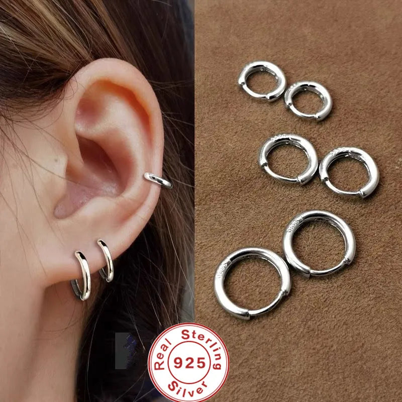 Exquisite 925 Sterling Silver Small Earrings, Plain Silver, Comfortable Earrings, Smooth Earrings, S