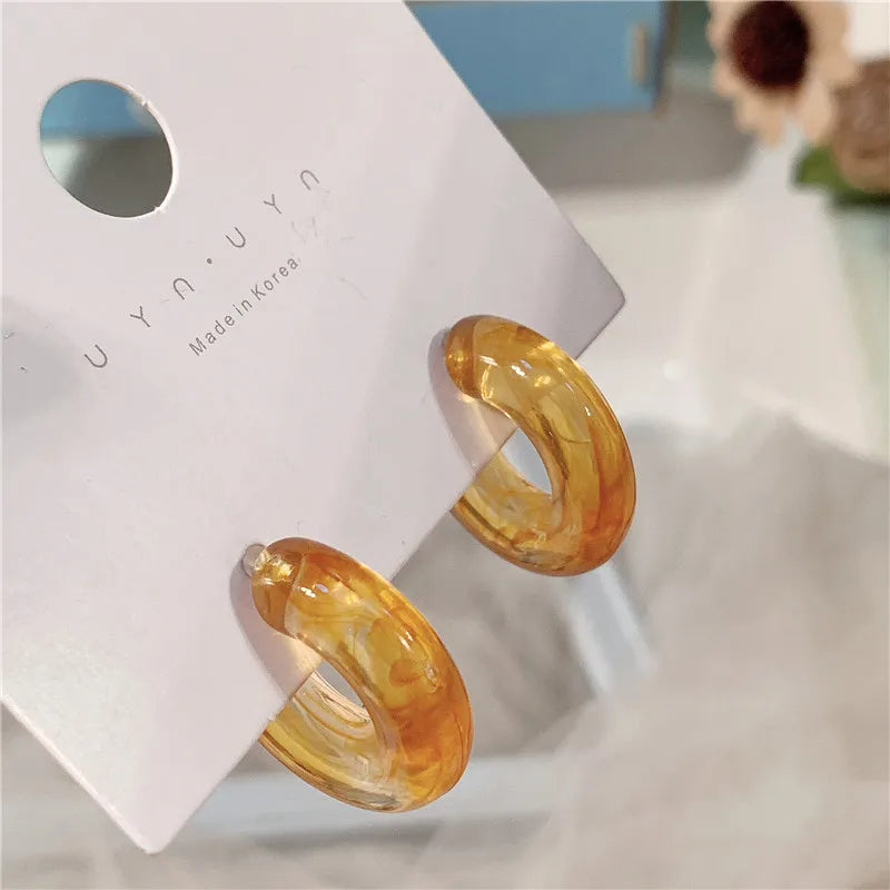 C-Shape Resin Hoop Earrings | Colorful Geometric Acrylic Jewelry for Women additional angle