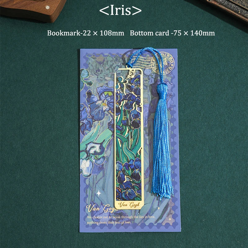 Van Gogh Monet Oil Painting Metal Bookmark Hollow Art Book Mark With Tassel, Vintage Rea detail view