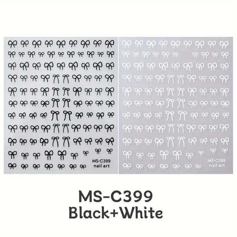 1/2pcs Black White Pink Mini Bowknot Design Nail Art Sticker Self Adhesive Lace Rib additional angle