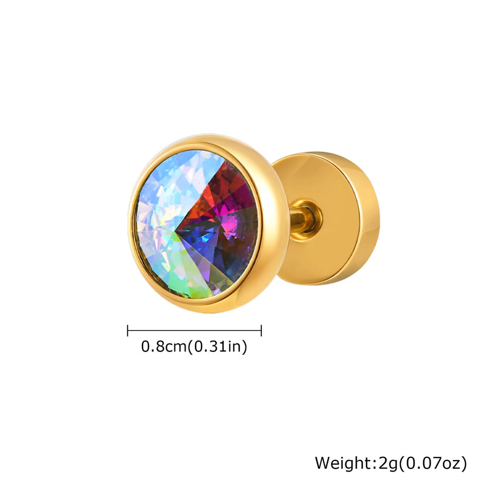 Stainless Steel Men’s Earrings | 8mm Multi-Faceted Screw Back Stud close-up view