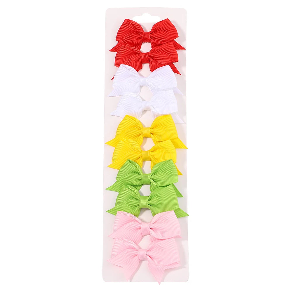 10Pcs/Set New Cute Solid Ribbon Bowknot Hair Clips for Baby Girls Handmade Bows Hai additional angle