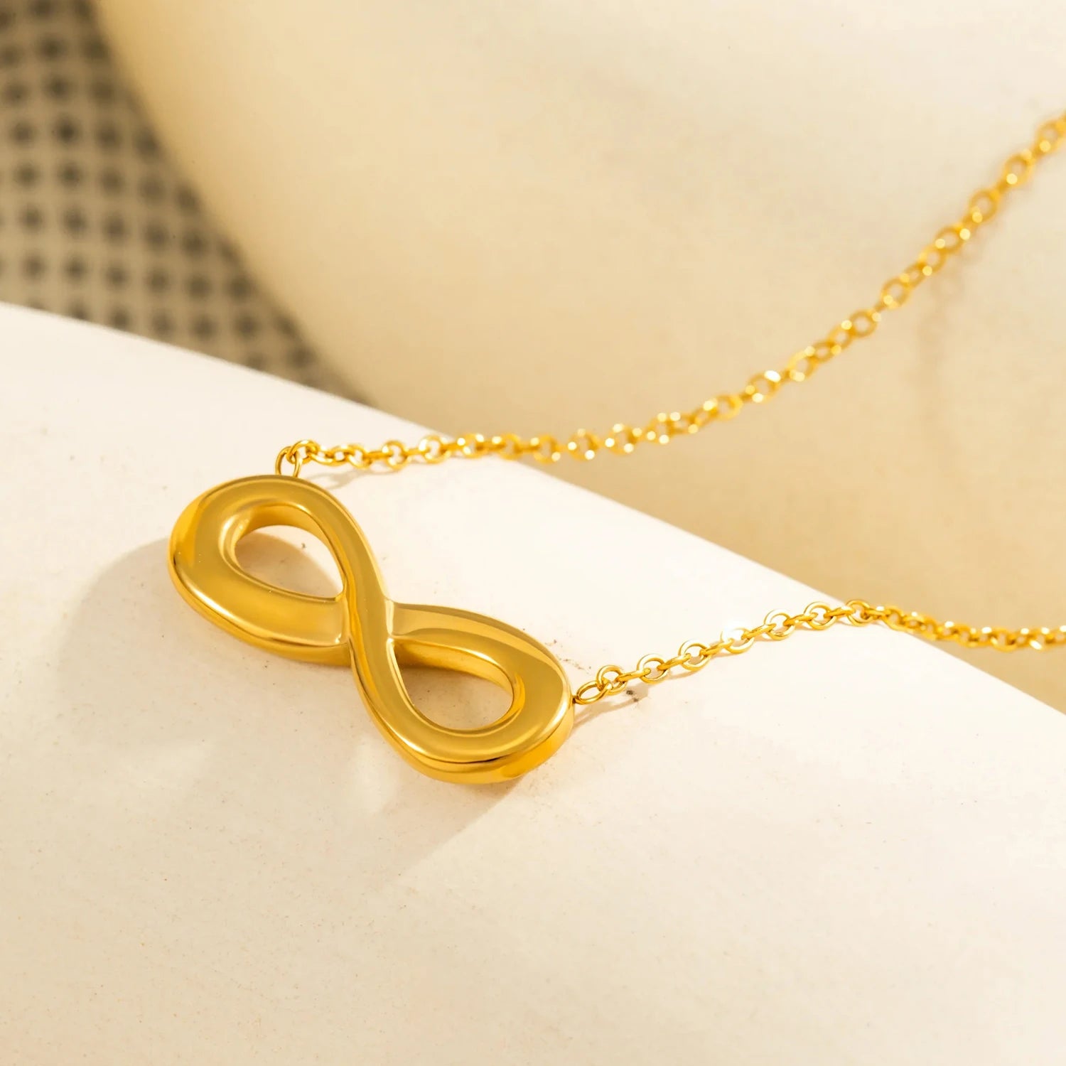 Minimalist Infinity Necklace - 18K Gold Plated Stainless Steel, Love Freedom Pendant for detail view