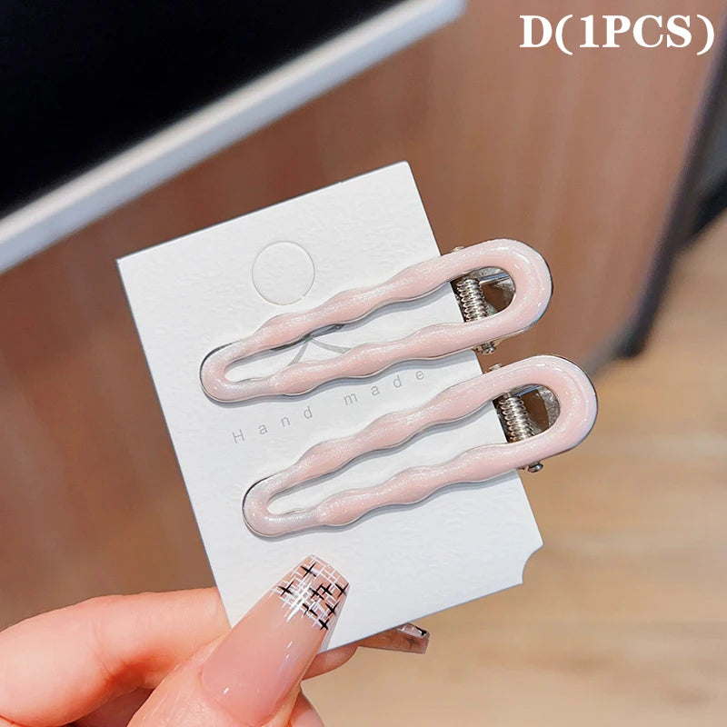 Simple Wave Oval Pink Seamless Hair Clip Women Acetate Bangs Duckbill Hairpins Styl additional angle
