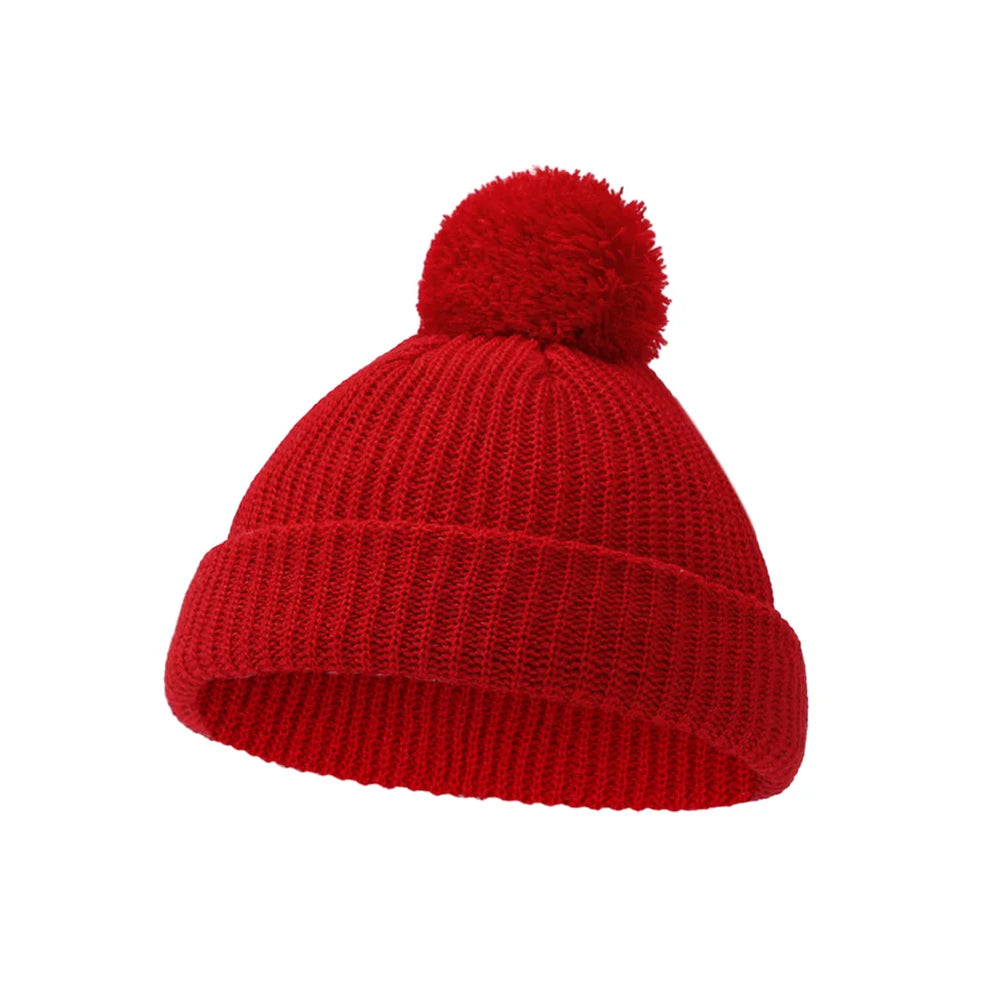 Solid Pom Knitted Baby Beanie | Newborn Infant Winter Hat close-up view