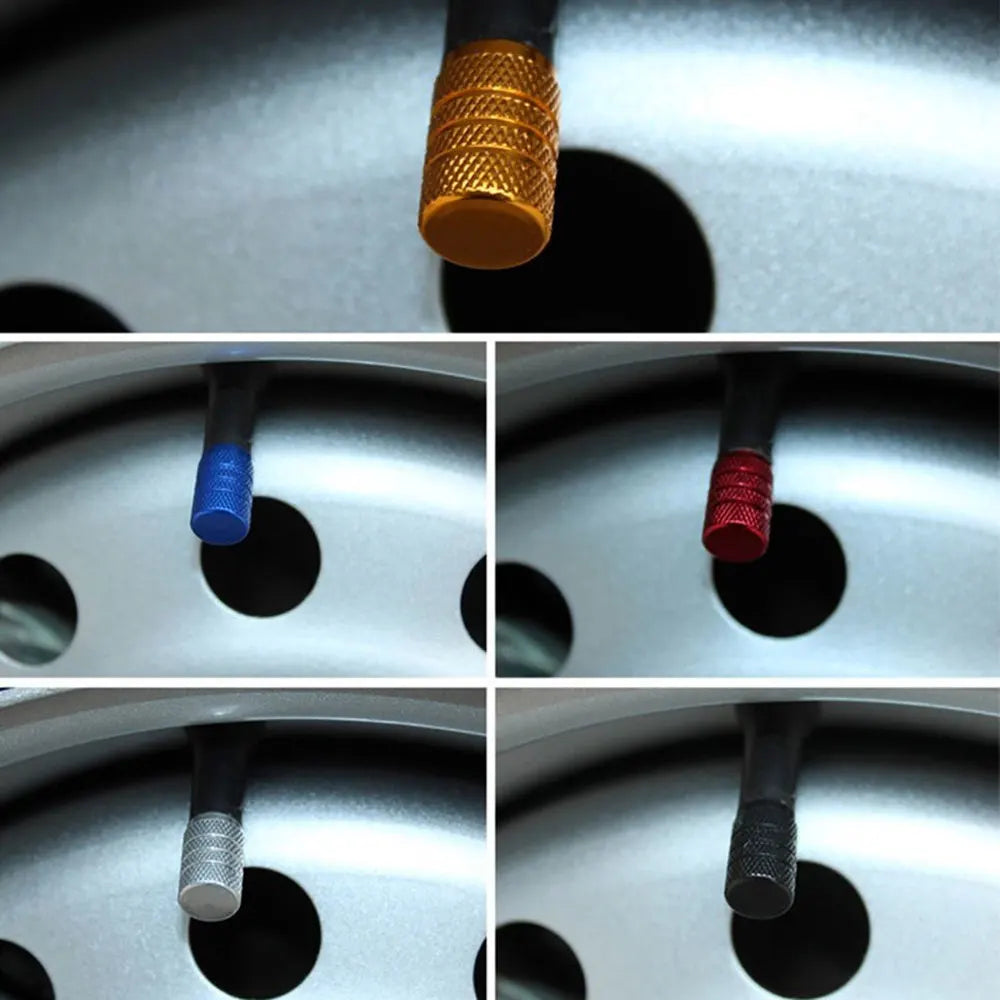 DSYCAR 4Pcs Silver Car Tire Valve Stems Cap Knurling Style Tire Valve Cap Aluminum Ti lifestyle view
