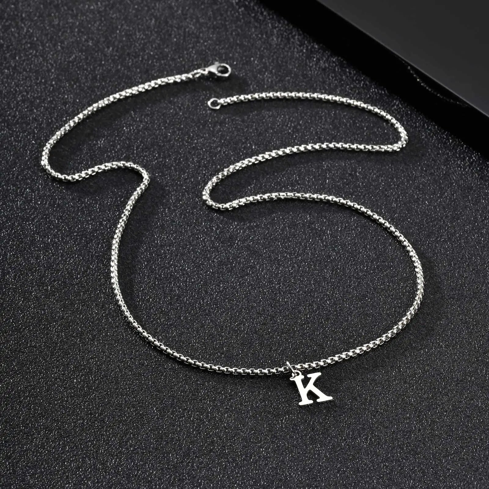 Minimal A-Z Initial Necklace for Men | Stainless Steel Letter Pendant additional angle