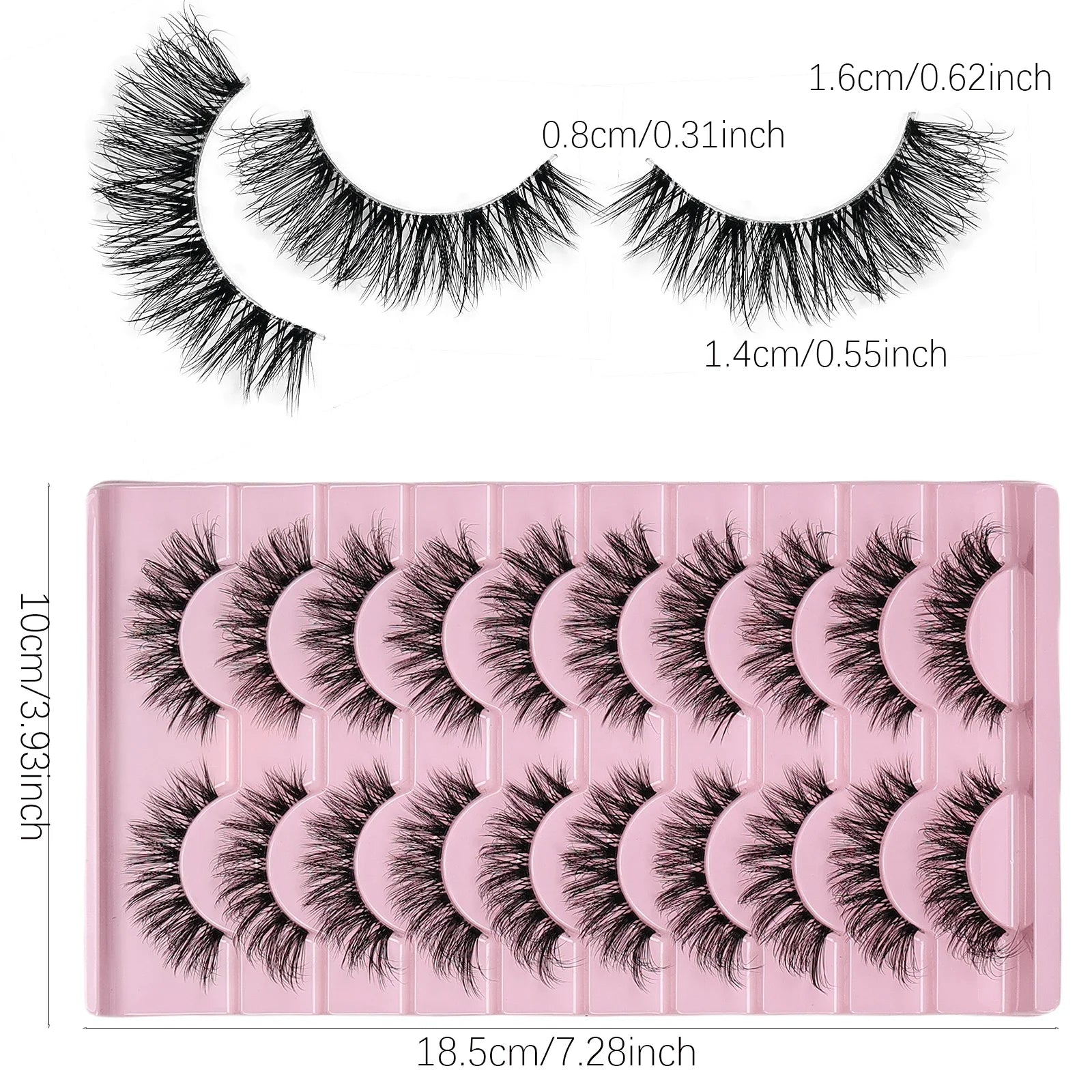 10 Pairs Natural Fluffy False Eyelashes Wispy Lashes | 3D Volume Strip Lashes D Curl F close-up view