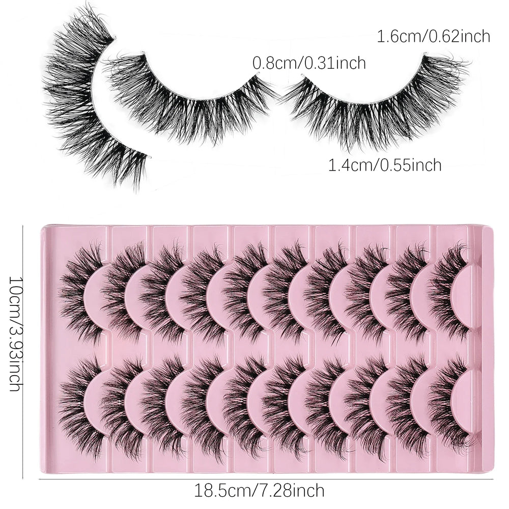 10 Pairs Natural Fluffy False Eyelashes Wispy Lashes | 3D Volume Strip Lashes D Curl F close-up view