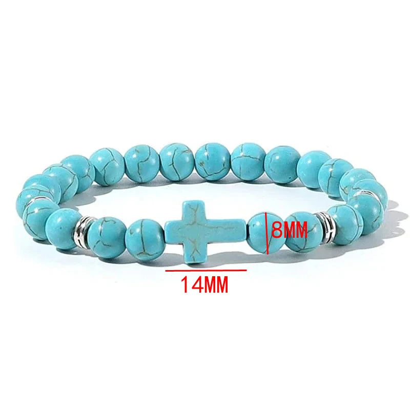 Prayer Men Natural Stone Wood Beads Rosary Hematite Cross Bracelets Onyx Meditation B alternate view