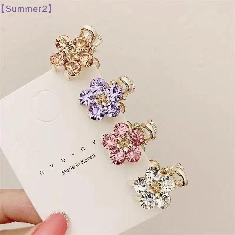 【Xia2】4Pcs Mini Rhinestone Flower Hair Clips With Shiny Crystal And Sturdy Gold Base Perfect For Braid Styling Daily Wear{S}