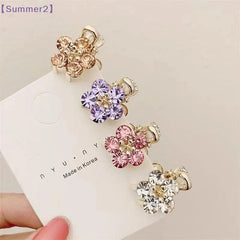 【Xia2】4Pcs Mini Rhinestone Flower Hair Clips With Shiny Crystal And Sturdy Gold Base Perfect For Braid Styling Daily Wear{S}