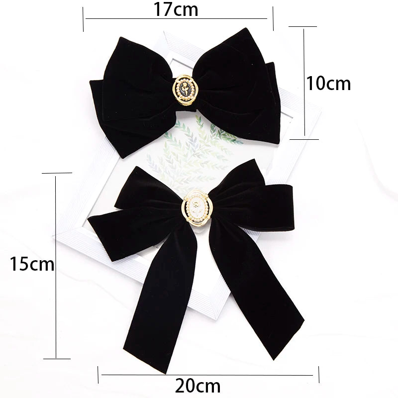 French Beautiful Barrette for Woman Black Elegant Velvet Ribbon Bowknot Party Hairpins Hair Accessories