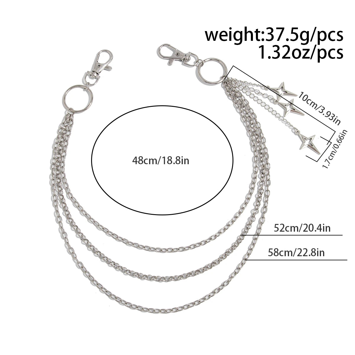 Salircon Punk Multilayer Metal Star Pendant Pant Chain Hip Hop Waist keychain Jeans C lifestyle view