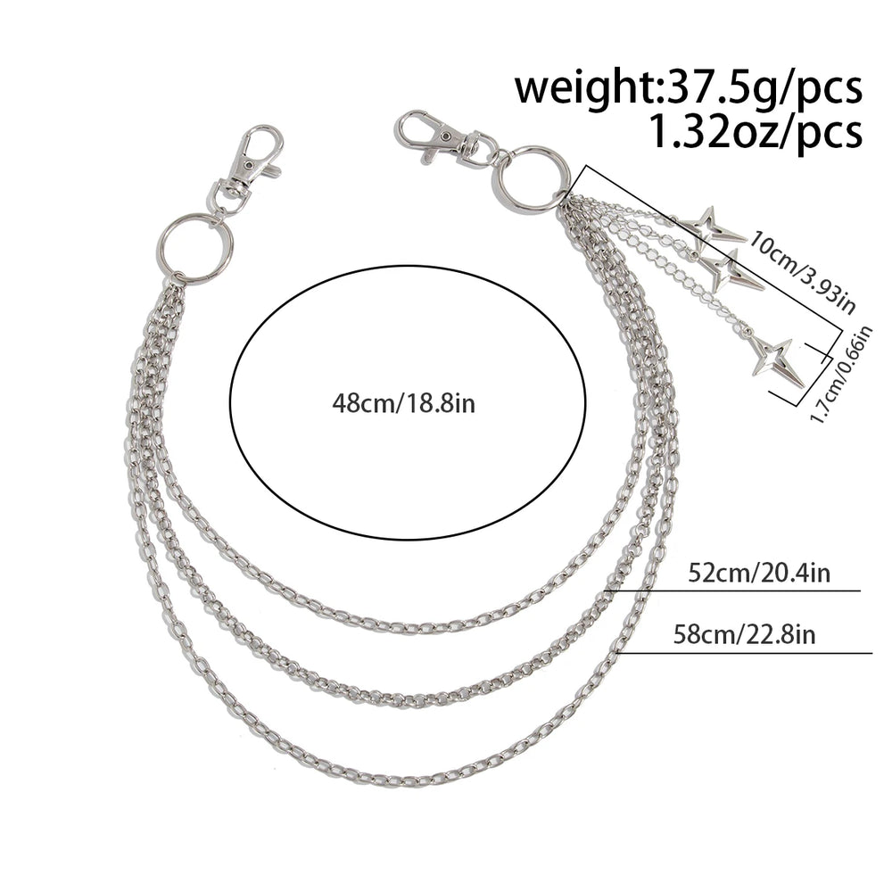 Salircon Punk Multilayer Metal Star Pendant Pant Chain Hip Hop Waist keychain Jeans C lifestyle view
