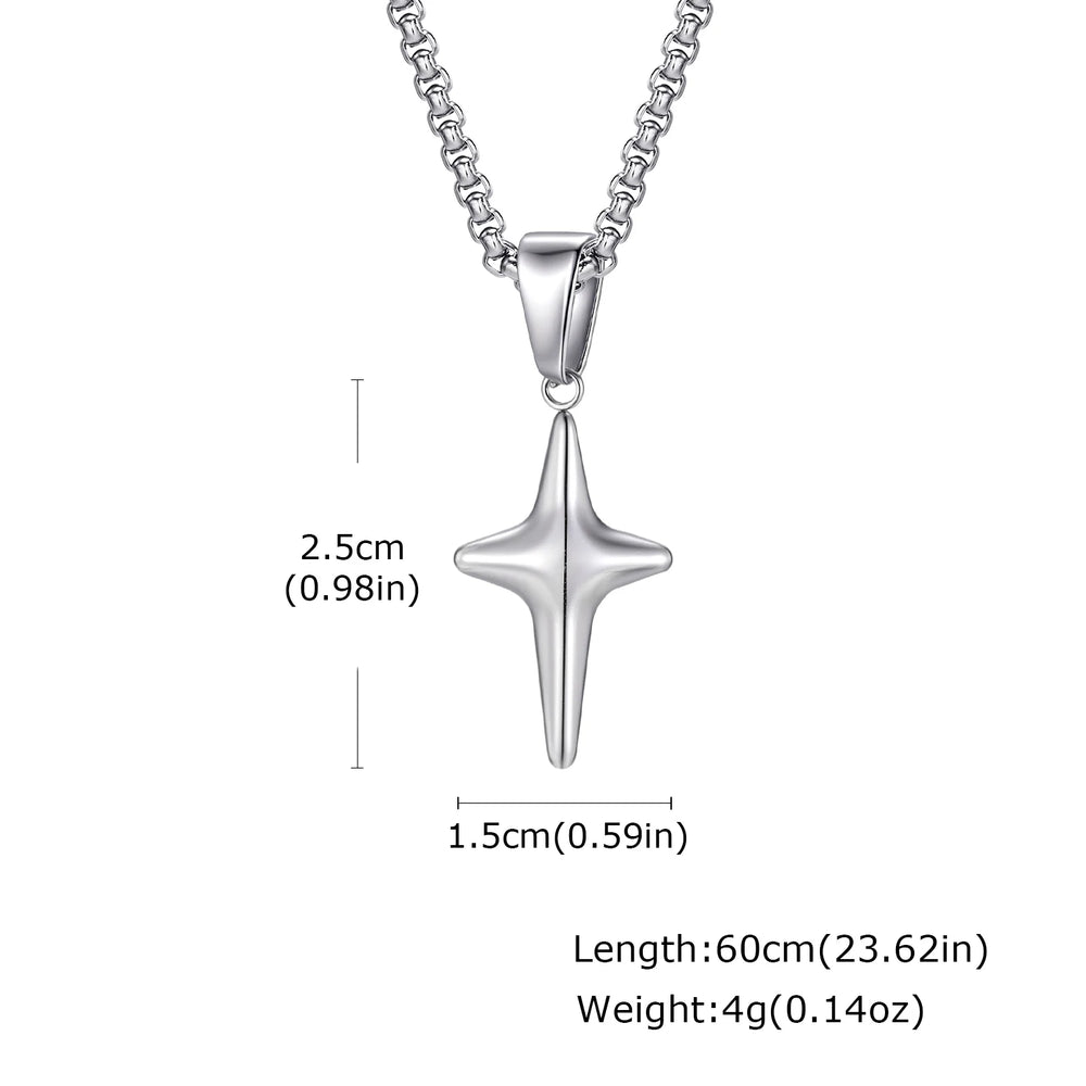 Men's Silver Color Geometric Pendant Necklace, Non Fading Stainless Steel Compass Neckla detail view