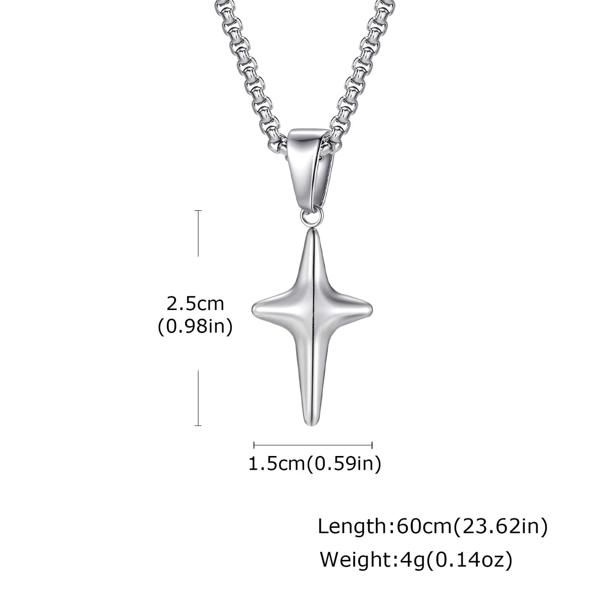 Men's Silver Color Geometric Pendant Necklace, Non Fading Stainless Steel Compass Neckla detail view