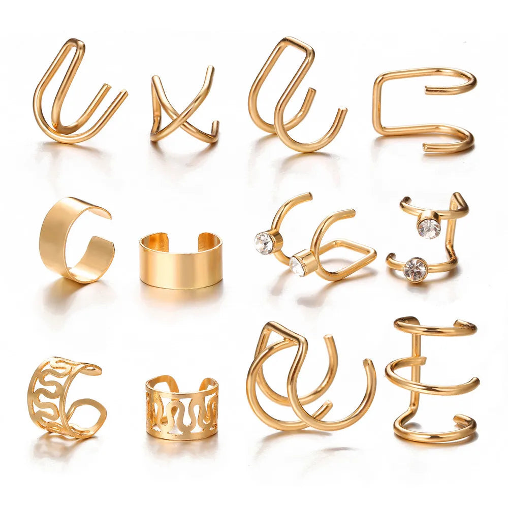 Korean Design Stainless Steel Clip Earrings No Piercing Gold Color Ear Bone Clips Sim lifestyle view